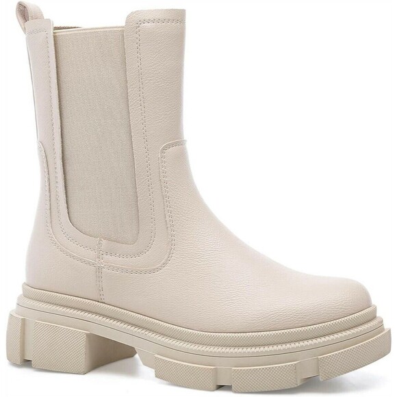 Women Chelsea Booties Chunky Heel Platform Round Toe Elastic Gore Mid Calf Sz 11 - Picture 4 of 4